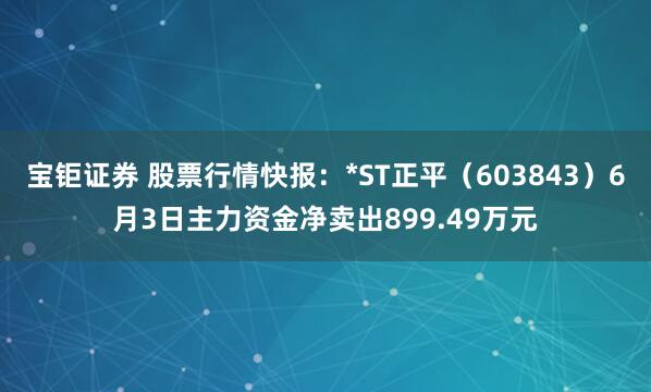 宝钜证券 股票行情快报：*ST正平（603843）6月3日主力资金净卖出899.49万元